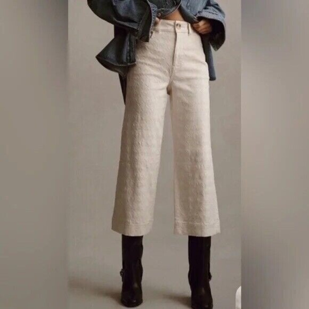 Pilcro by Anthropologie New The Skipper High-Rise Crop Wide-Leg Jeans Cream Sz25